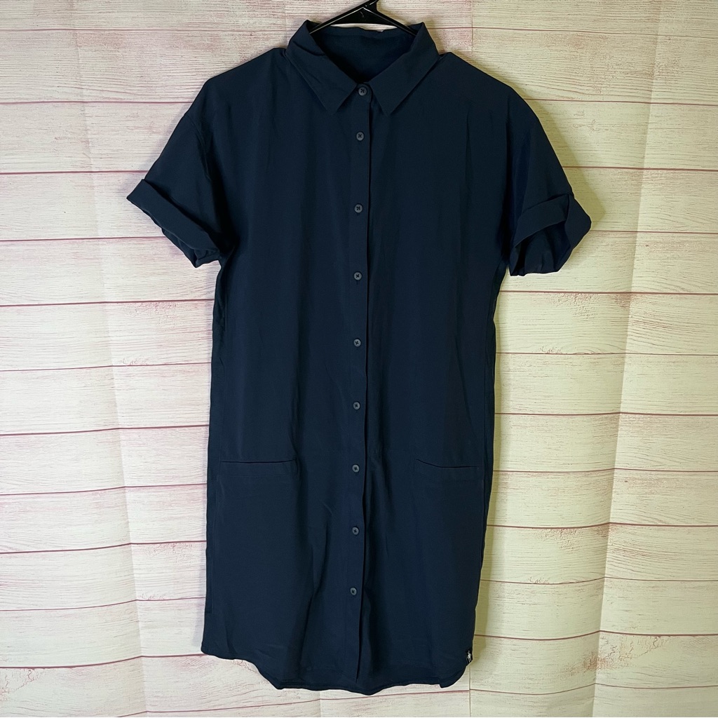 Smartwool Navy Blue Merino Sport Button Down Pocket Shirt Dress Size Xs